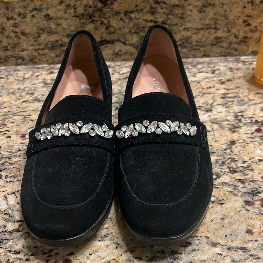 Vionic Avvy Embellished Orthotic Suede Crystal Embellished Loafer Size 9